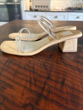Dolce Vita Raffia Block Heel Sandals with Clear Straps